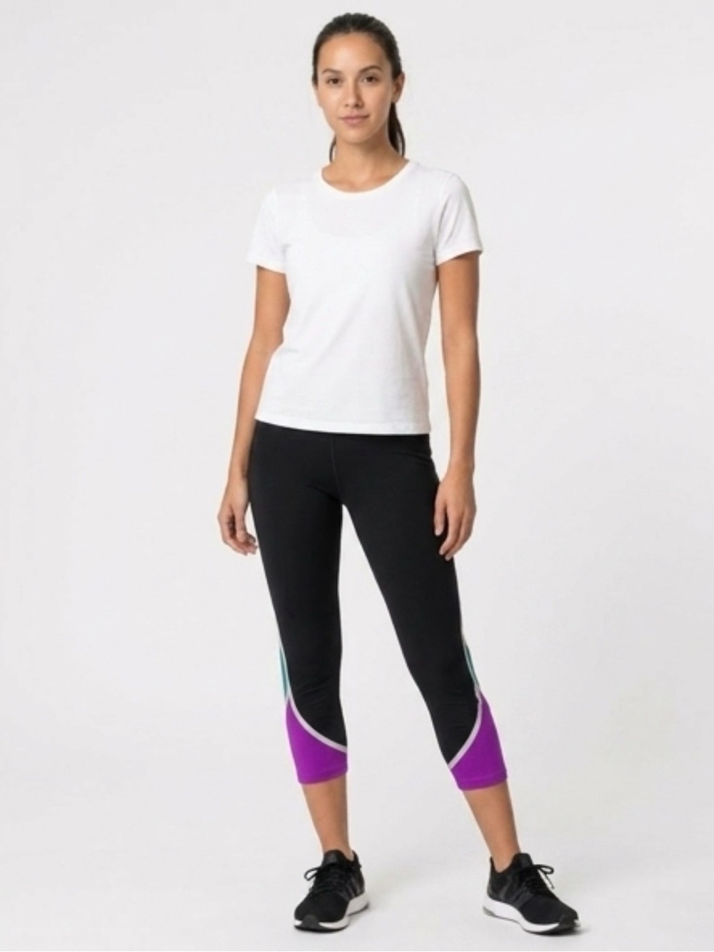 Victoria's Secret Black Cropped Leggings with Purple & Teal Panels